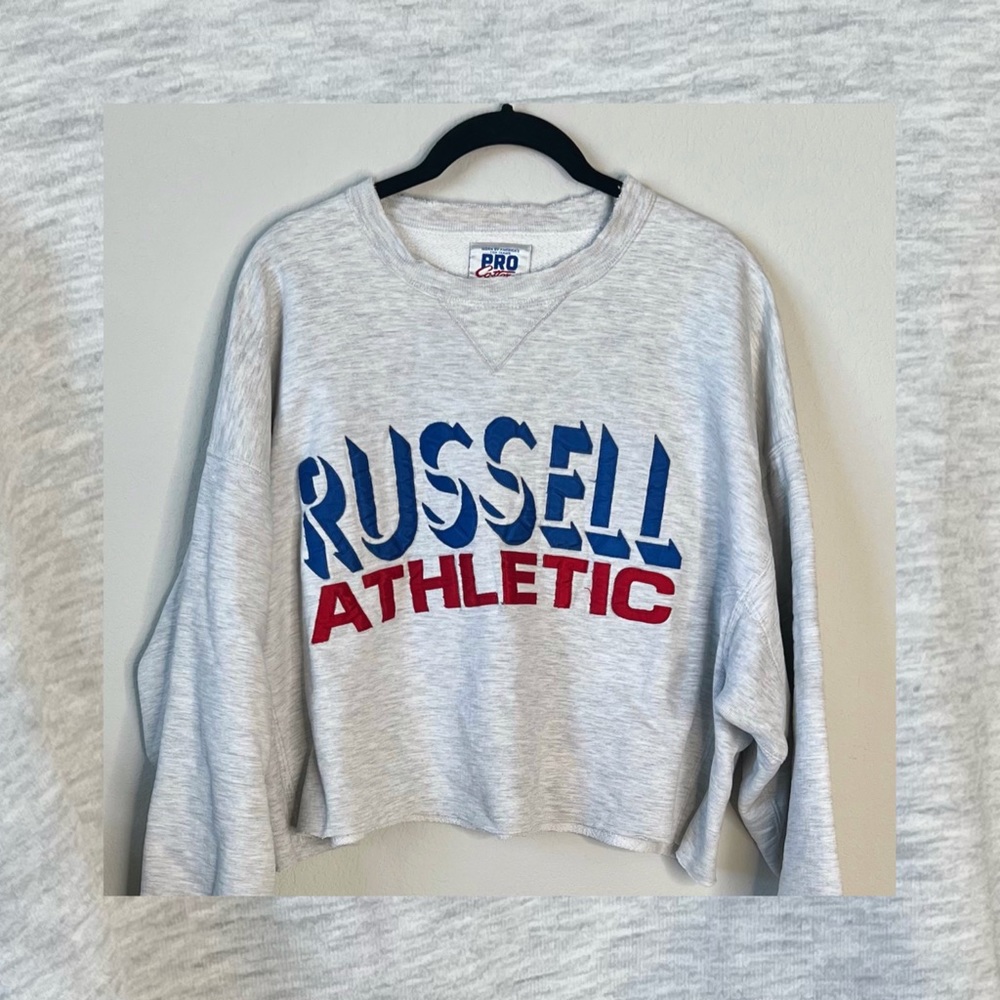 1990s Vintage Pro Cotton Russel Athletic cropped pullover sweatshirt sweater XL